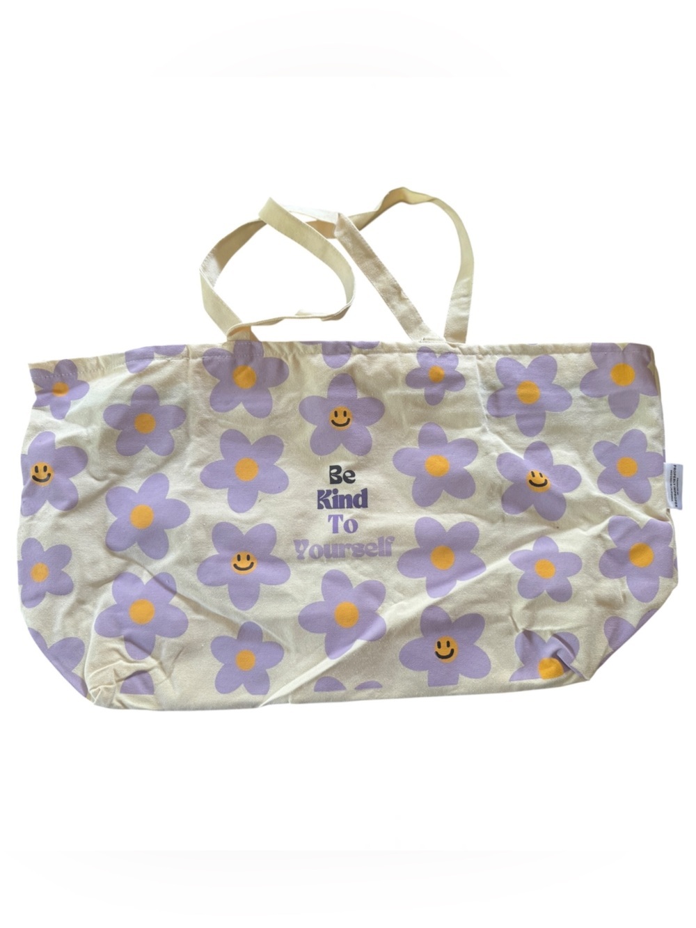 Properly Improper "Be Kind To Yourself" Canvas Tote Bag Large Purple Daisy